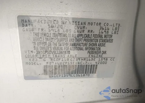 2020 Nissan Kicks Sr Xtronic Cvt из США, поврежденный, VIN 3N1CP5DV9LL561870